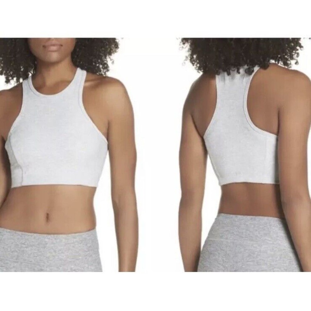 Outdoor Voices Athena Crop Sports Bra Top Gray Heather SizeM Racerback High Neck